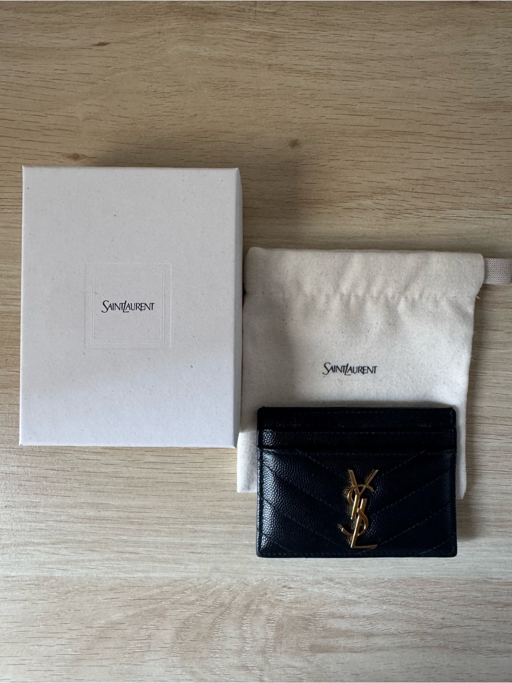 Saint Laurent Black Quilted Card & Key Holder with Gold YSL Hardware